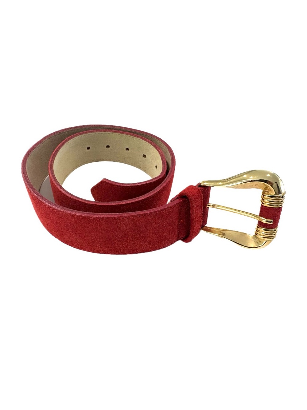 Red Suede Belt with Gold Buckle Vintage Size Small